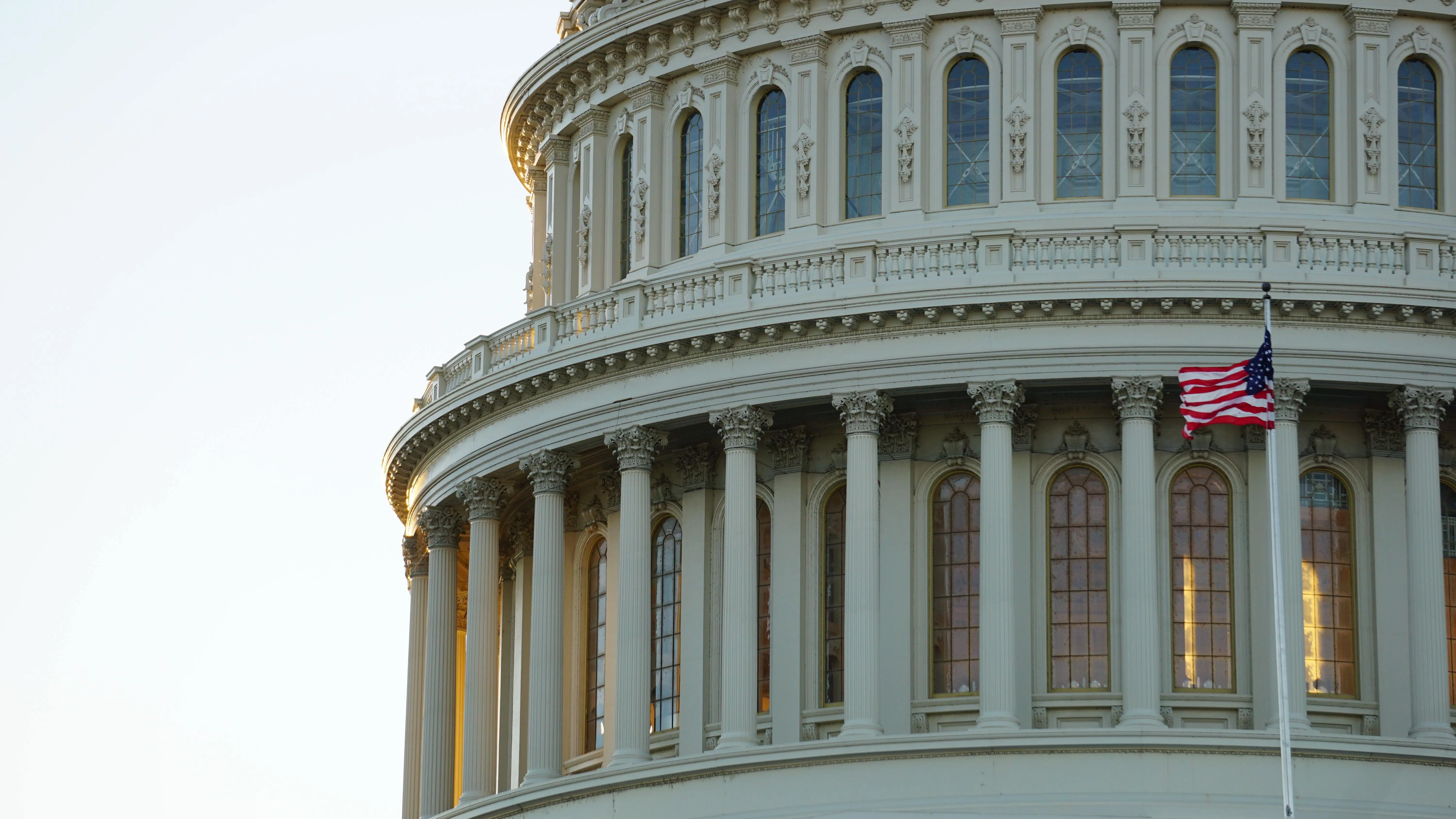 A cropped close-up of the United States Capitol building in Washington, District of Columbia