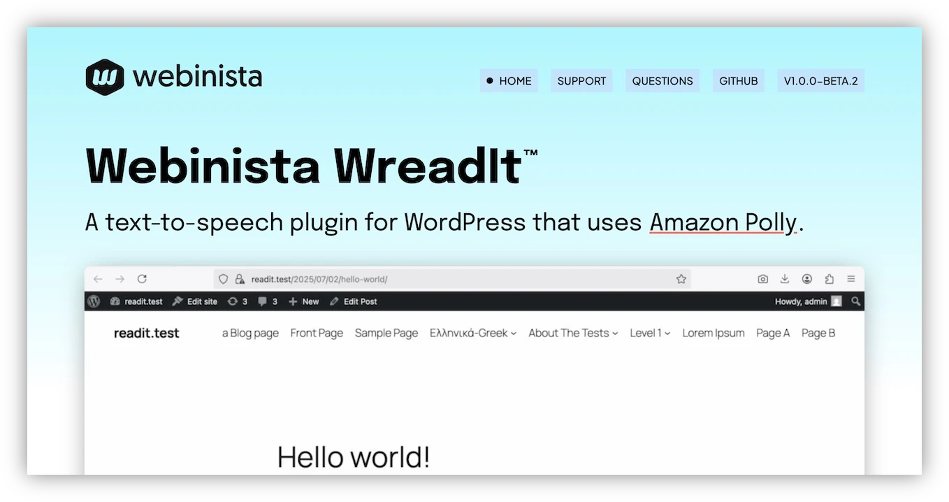 A screenshot of the Webinista Read it home page.